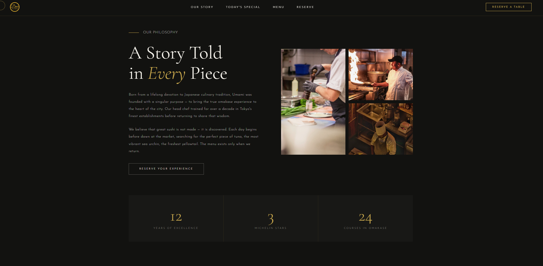 Screenshot of the premium sushi restaurant marketing and reservations website